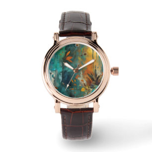Autumn Harvest Teal Rust Gold Abstract Watch