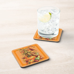 Autumn Harvest Thanksgiving Orange Coasters