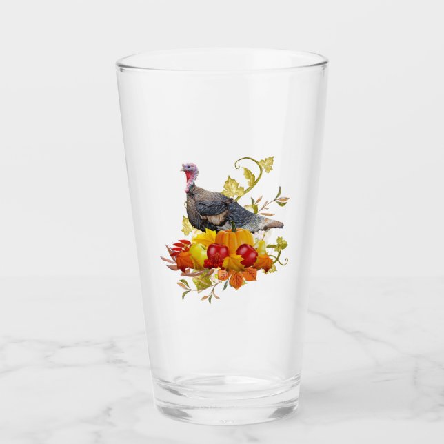 Autumn Harvest / Thanksgiving Turkey Pint  Glass (Front)