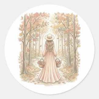 Autumn Harvest Walk Classic Round Sticker