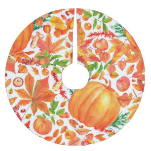 Autumn Harvest: Watercolor Fall Abundance. Brushed Polyester Tree Skirt