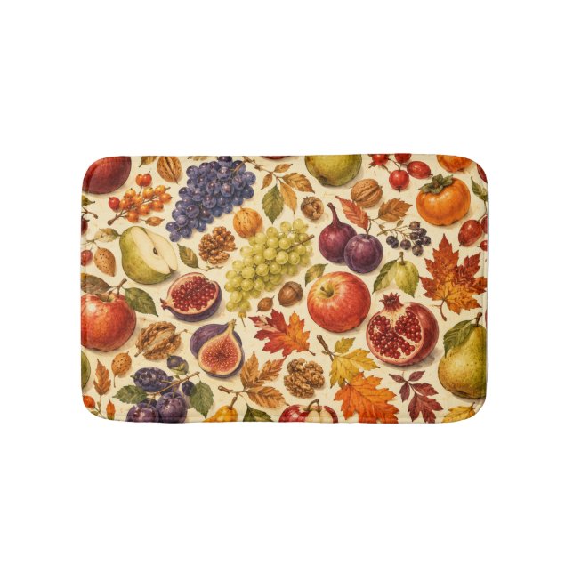 Autumn Harvest Watercolor Pattern  Bath Mat (Front)