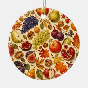 Autumn Harvest Watercolor Pattern Ceramic Ornament