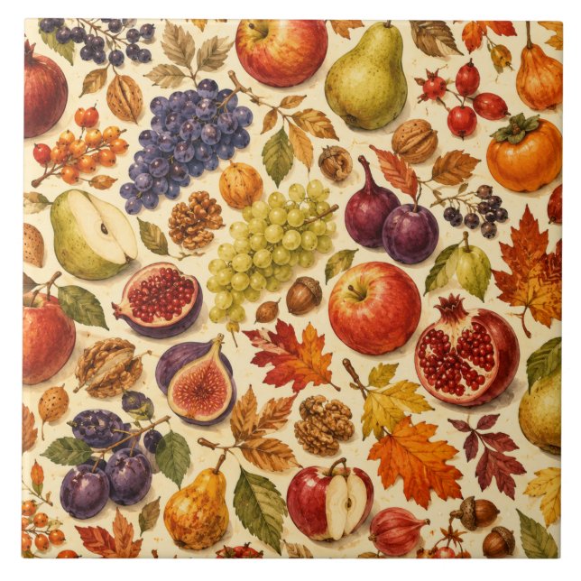 Autumn Harvest Watercolor Pattern  Tile (Front)