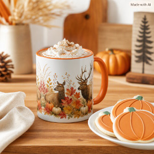 Autumn Harvest Wildlife Elk and Pumpkins Coffee  Mug