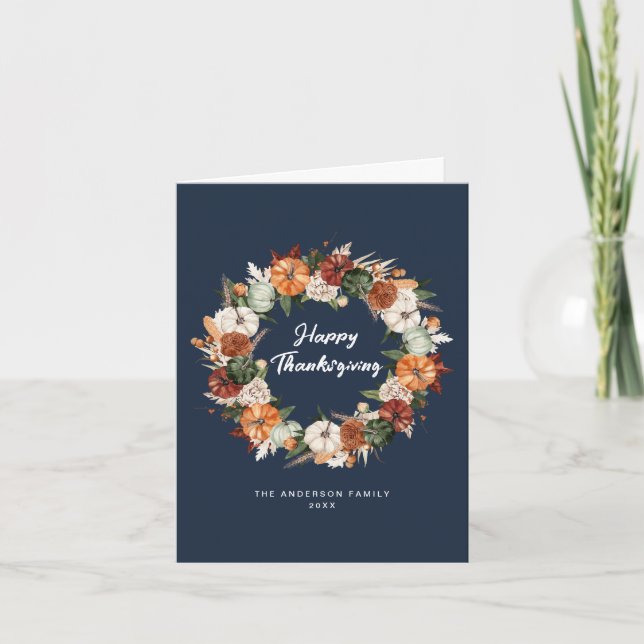 autumn harvest wreath happy thanksgiving holiday card (Front)