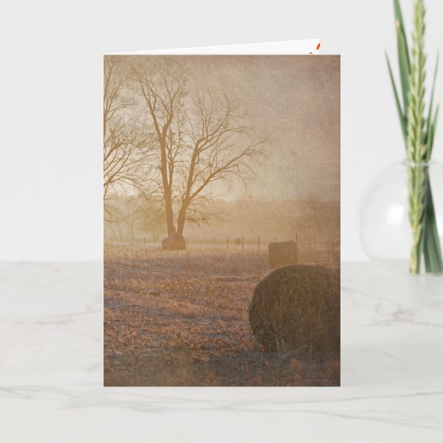 Autumn Hay Bales In Fog Birthday Card (Front)