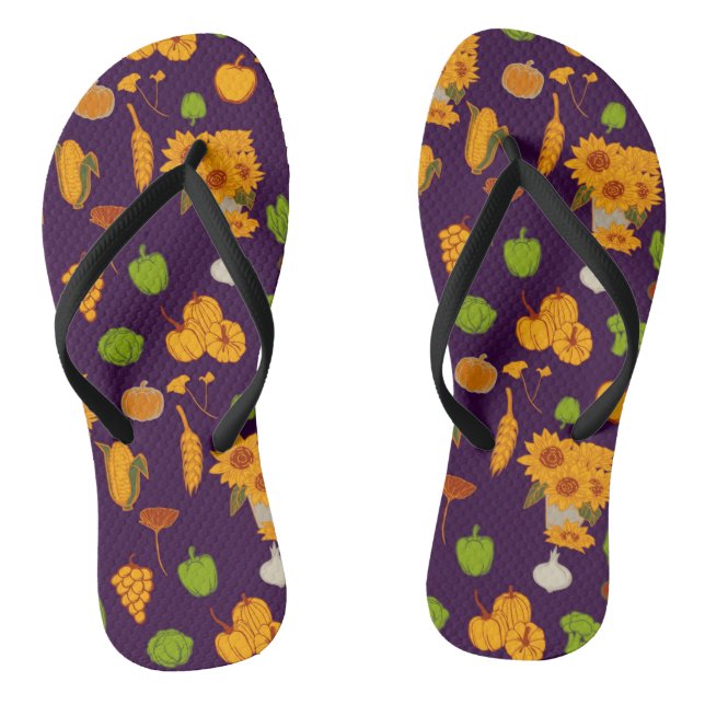 Autumn Healthy Harvest Veggie And Fruit Flip Flops (Footbed)