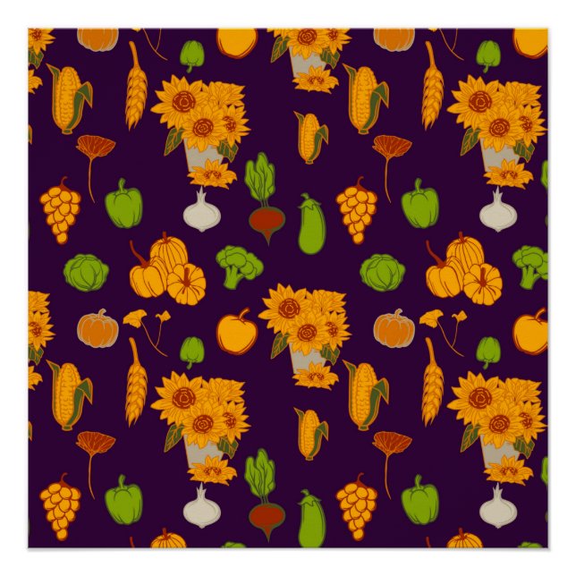 Autumn  Healthy Harvest Veggie And Fruits Throw Pi Poster (Front)