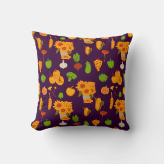 Autumn  Healthy Harvest Veggie And Fruits Throw Pillow