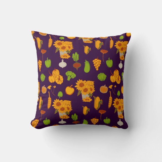 Autumn  Healthy Harvest Veggie And Fruits Throw Pillow (Front)