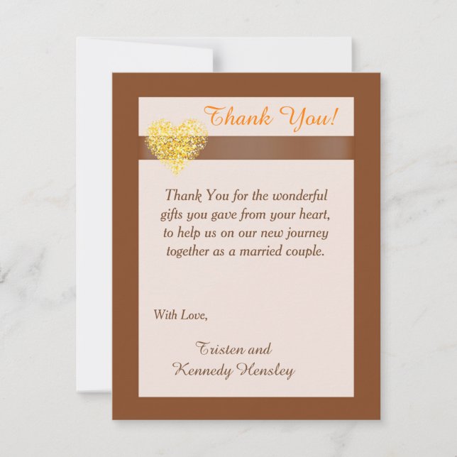 Autumn Hearts 4x5 Flat Wedding Thank You Card (Front)