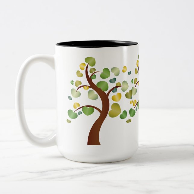 Autumn Hearts Tree Two-Tone Coffee Mug (Left)