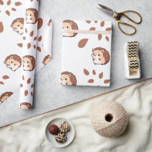 Autumn Hedgehog Seamless Wrapping Paper Design