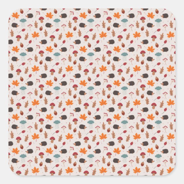Autumn hedgehog square sticker (Front)