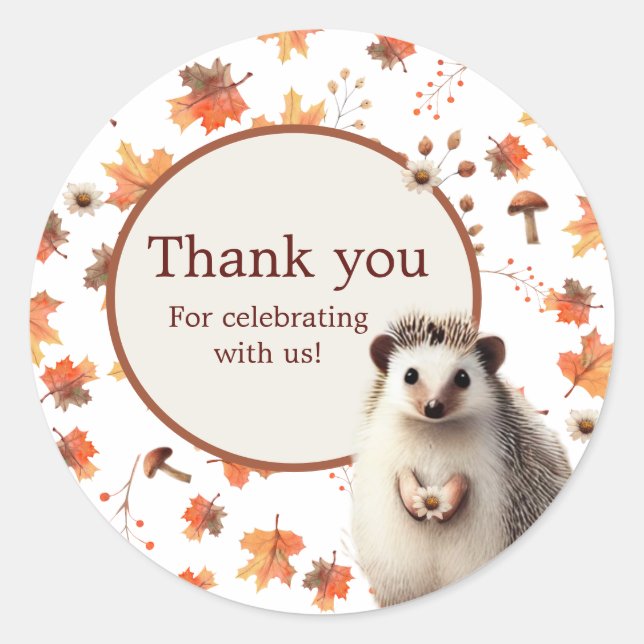 Autumn Hedgehog Thank You Stickers (Front)