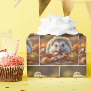 Autumn Hedgehog With Knitted Cap Wrapping Paper