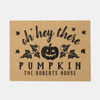Autumn Hey There Pumpkin Custom Rustic Burlap Fall Doormat