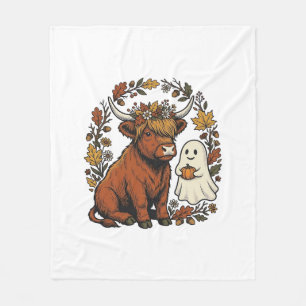 Autumn Highland Cow Ghost Vintage Engraving Shirt Fleece Blanket