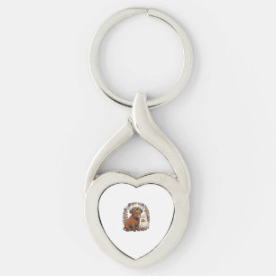 Autumn Highland Cow Ghost Vintage Engraving Shirt Keychain