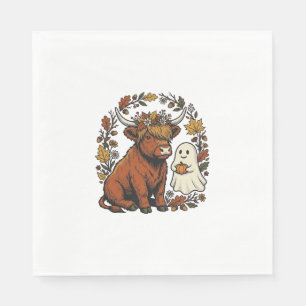 Autumn Highland Cow Ghost Vintage Engraving Shirt Napkin