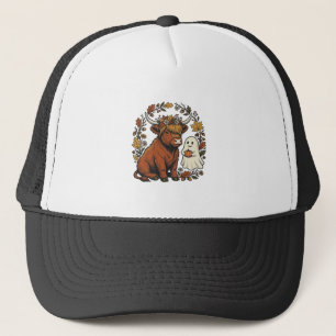 Autumn Highland Cow Ghost Vintage Engraving Shirt  Trucker Hat
