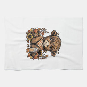 Autumn Highland Cow Vintage Fall Farmhouse Art Kitchen Towel