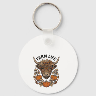 Autumn Highland Cow With Heart Glasses Keychain