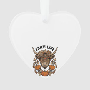 Autumn Highland Cow With Heart Glasses Ornament