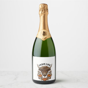 Autumn Highland Cow With Heart Glasses Sparkling Wine Label
