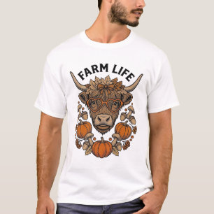 Autumn Highland Cow With Heart Glasses T-Shirt