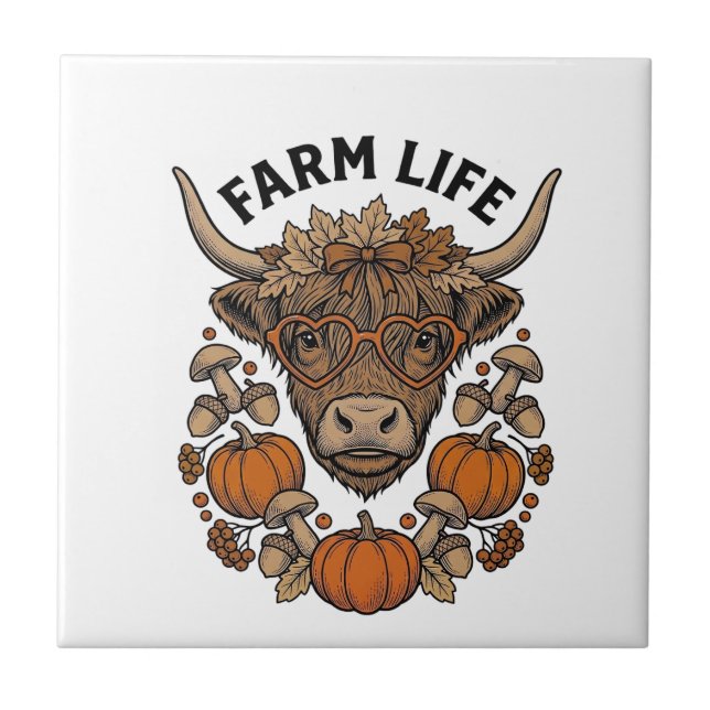 Autumn Highland Cow With Heart Glasses Tile (Front)