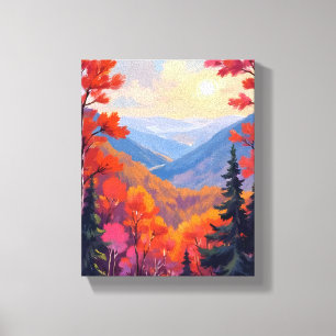 Autumn Hills Fall Leaves Foliage Watercolor Canvas Print
