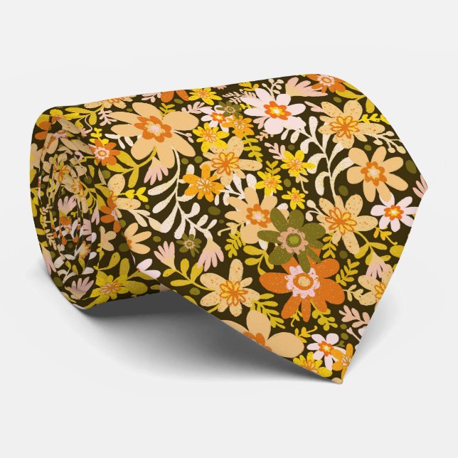 Autumn Hippie Blooms Neck Tie (Rolled)