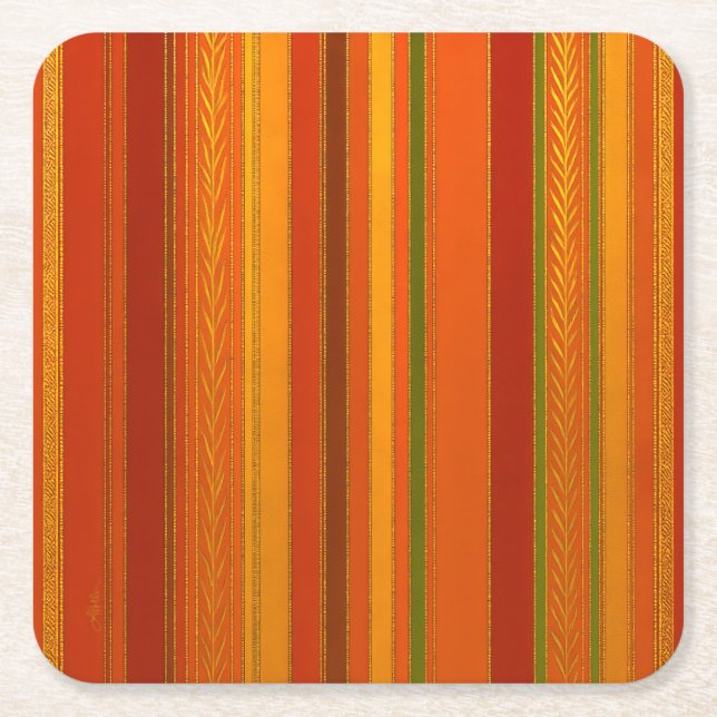 Autumn Holidays Stripes Bright Square Paper Coaster (Front)