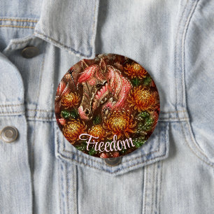 Autumn Horse Floral Chrysanthemums Personalized 4 Inch Round Button