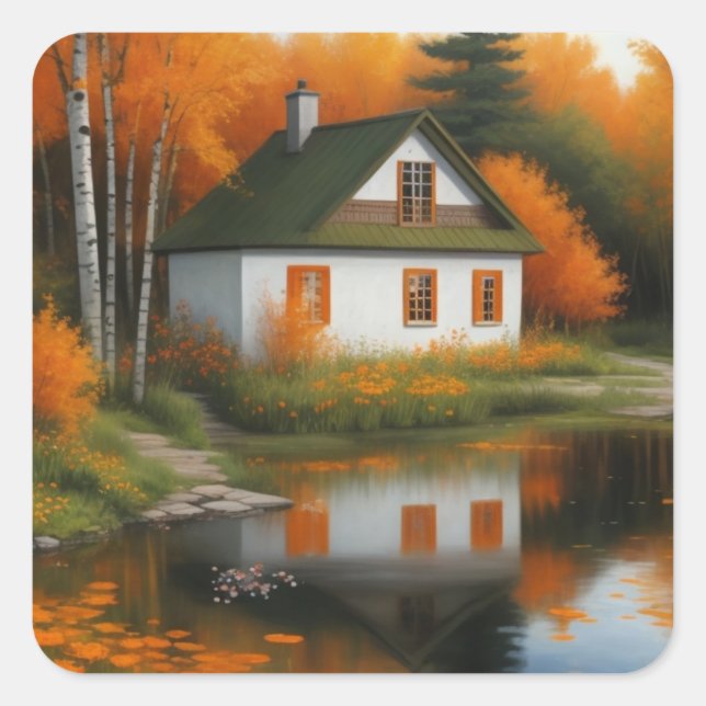  autumn house  square sticker (Front)