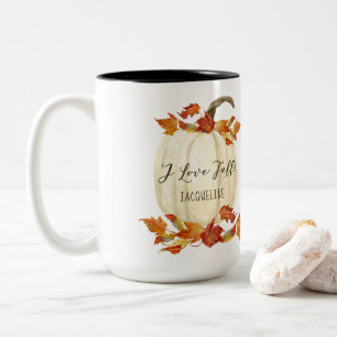 Autumn I Love Fall Foliage Pumpkin Watercolor Two-Tone Coffee Mug