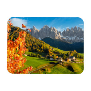 Autumn in a Dolomites landscape with church Magnet