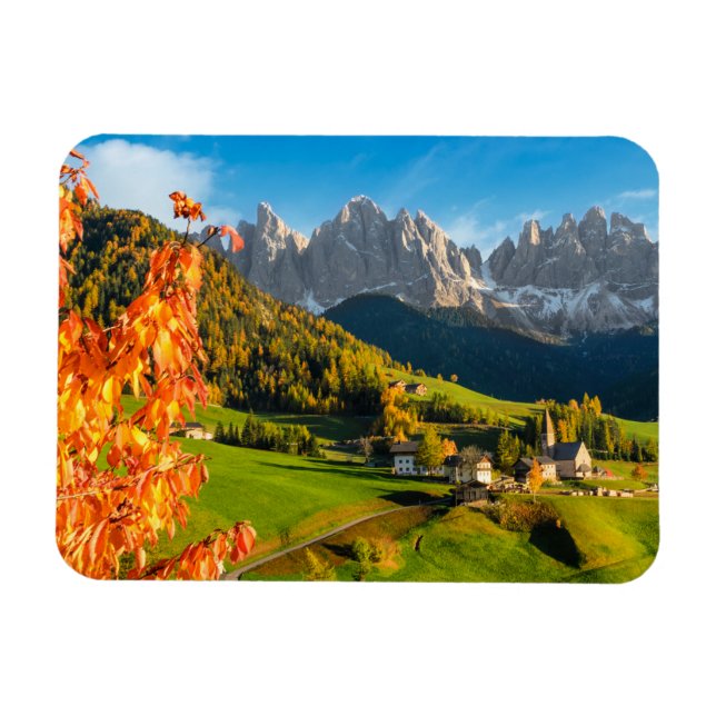 Autumn in a Dolomites landscape with church Magnet (Horizontal)
