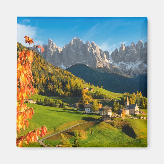 Autumn in a Dolomites landscape with church Magnet (Front)