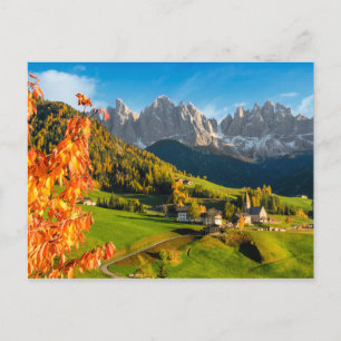 Autumn in a Dolomites landscape with church Postcard