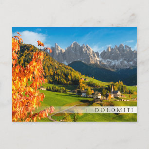 Autumn in a Dolomites landscape with church Postcard