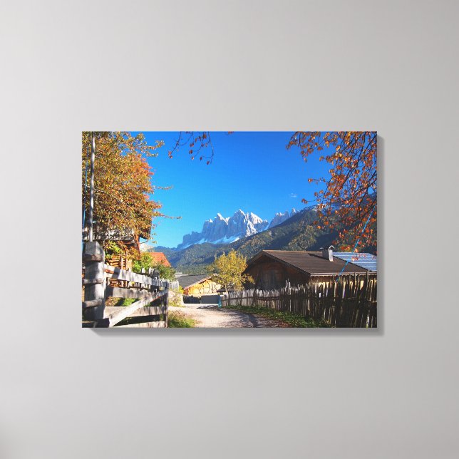 Autumn in a village in the Dolomites in Italy Canvas Print (Front)