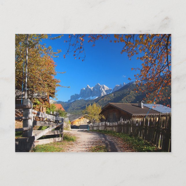 Autumn in a village in the Dolomites in Italy Postcard (Front)