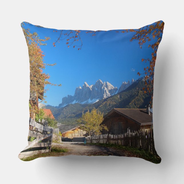 Autumn in a village in the Dolomites in Italy Throw Pillow (Front)