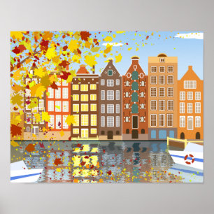 Autumn In Amsterdam Colorful Cityscape Poster