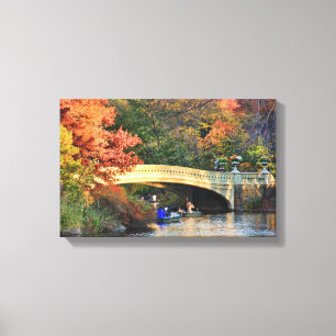 Autumn in Central Park: Boaters by Bow Bridge  #01 Canvas Print