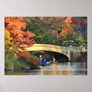 Autumn in Central Park: Boaters by Bow Bridge  #01 Poster