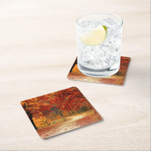 autumn in the forest square paper coaster